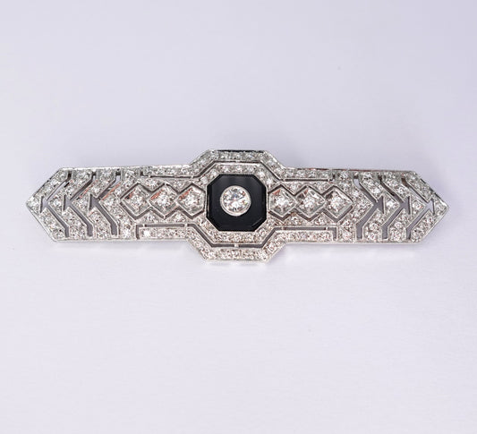 Spilla Vintage in Oro  con Onice e Diamanti