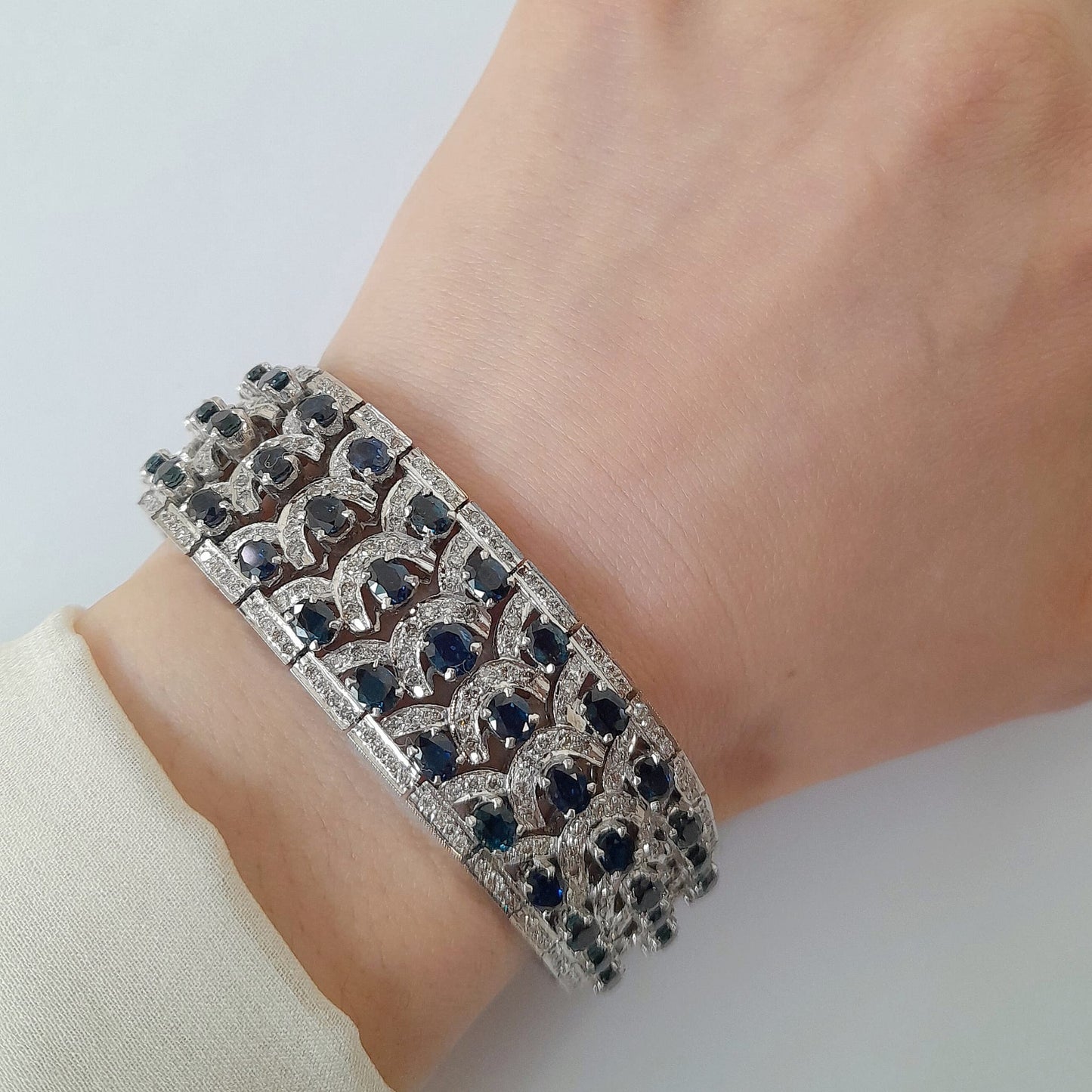 Bracciale oro bianco con Diamanti e Zaffiri