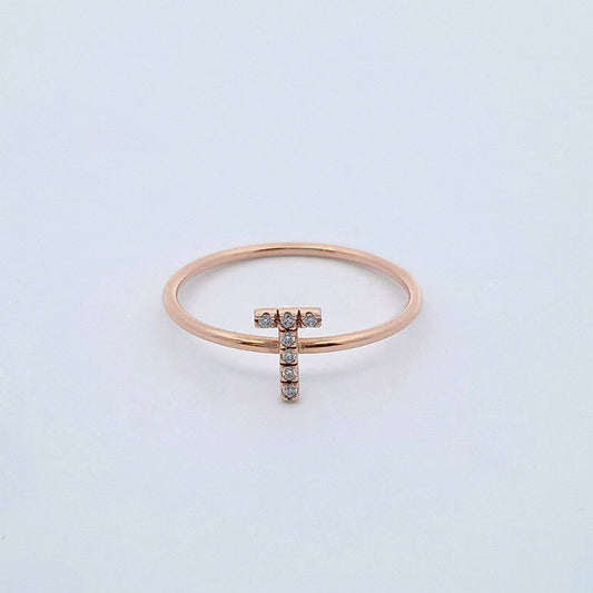 Anello fedina lettera T in oro