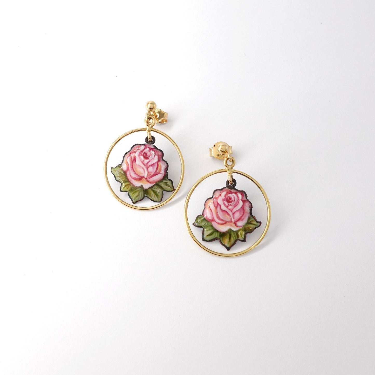 Orecchini ROSA in oro giallo 18kt smaltati, firmati  GABRIELLA RIVALTA
