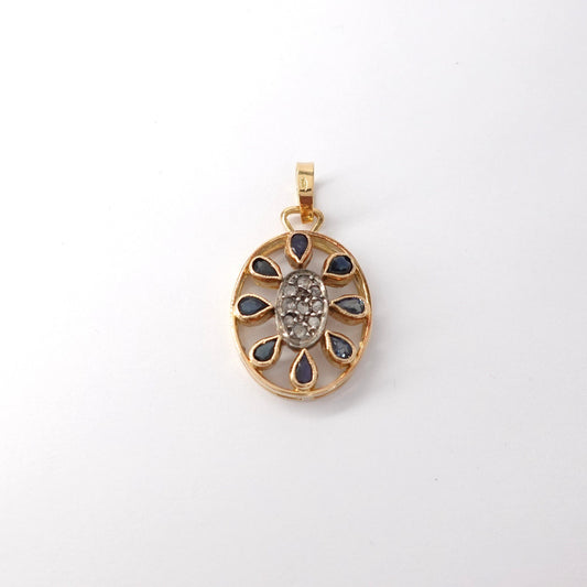 Ciondolo Medaglione Vintage  con Zaffiri e Diamanti Taglio Antico