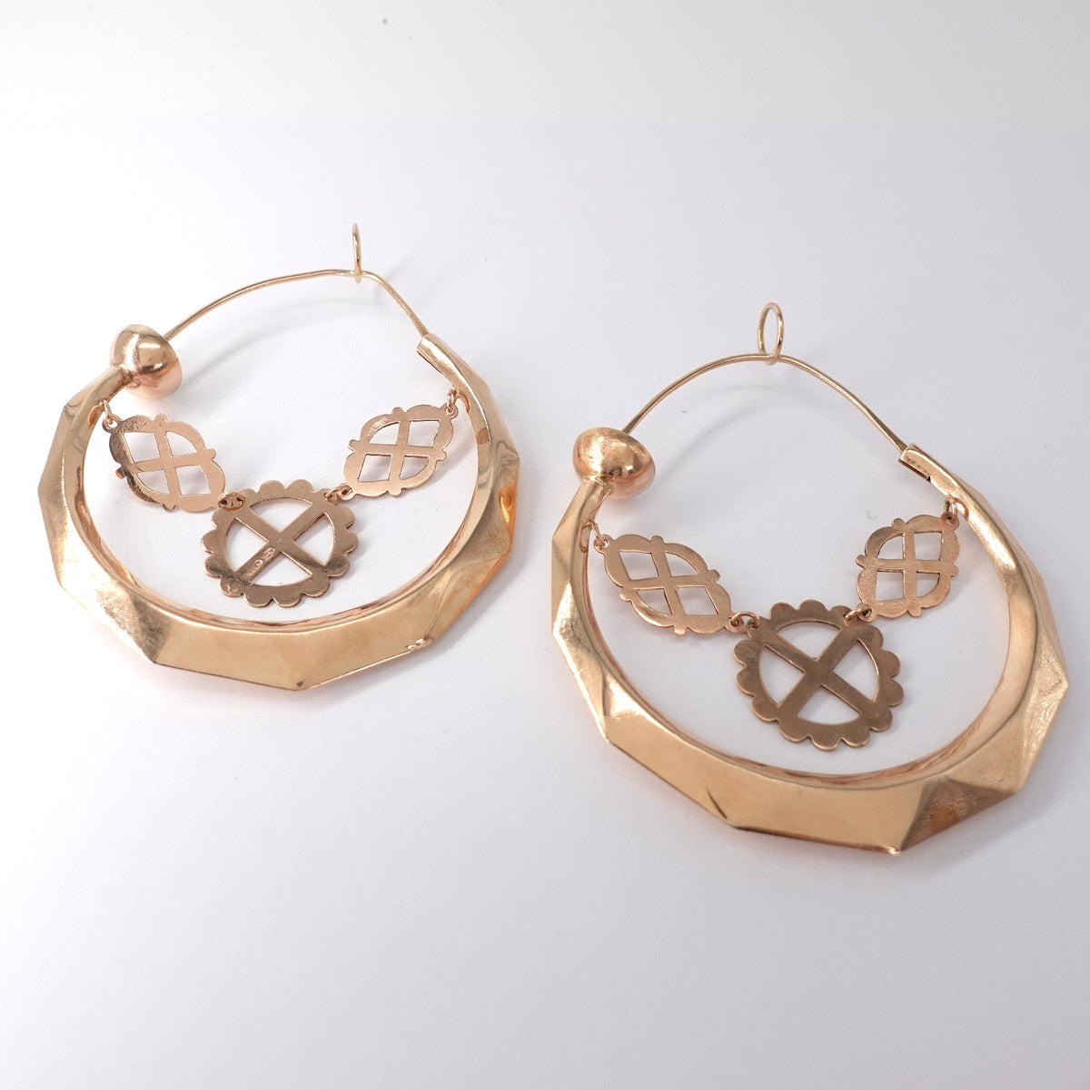 Orecchini a Cerchio "Chandelier" in Oro  con Pendenti Geometrici