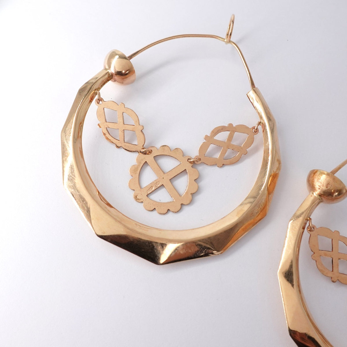 Orecchini a Cerchio "Chandelier" in Oro  con Pendenti Geometrici