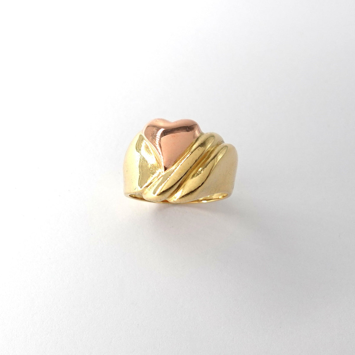 Anello Fascia con Cuore in Oro Giallo e Rosè