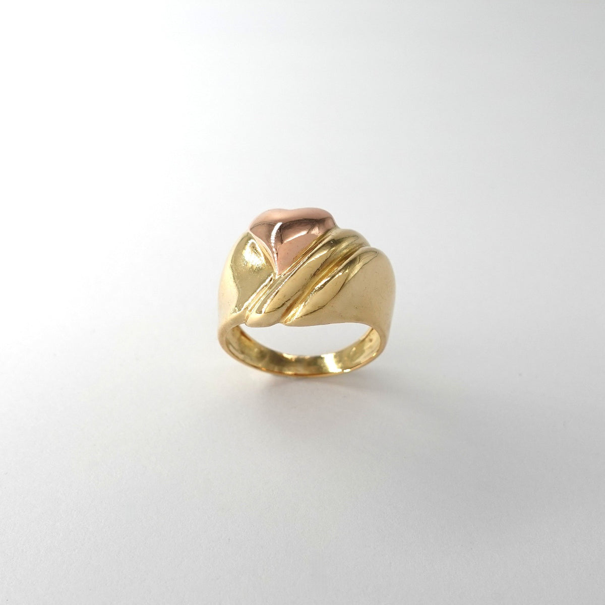 Anello Fascia con Cuore in Oro Giallo e Rosè