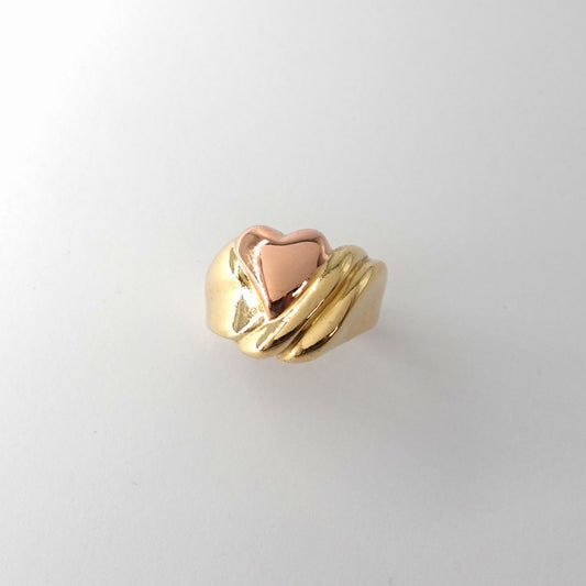 Anello Fascia con Cuore in Oro Giallo e Rosè