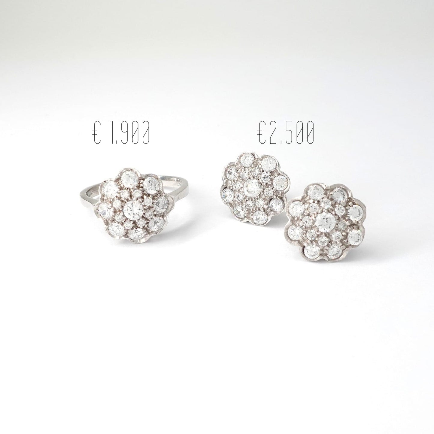 Parure anello e orecchini con diamanti