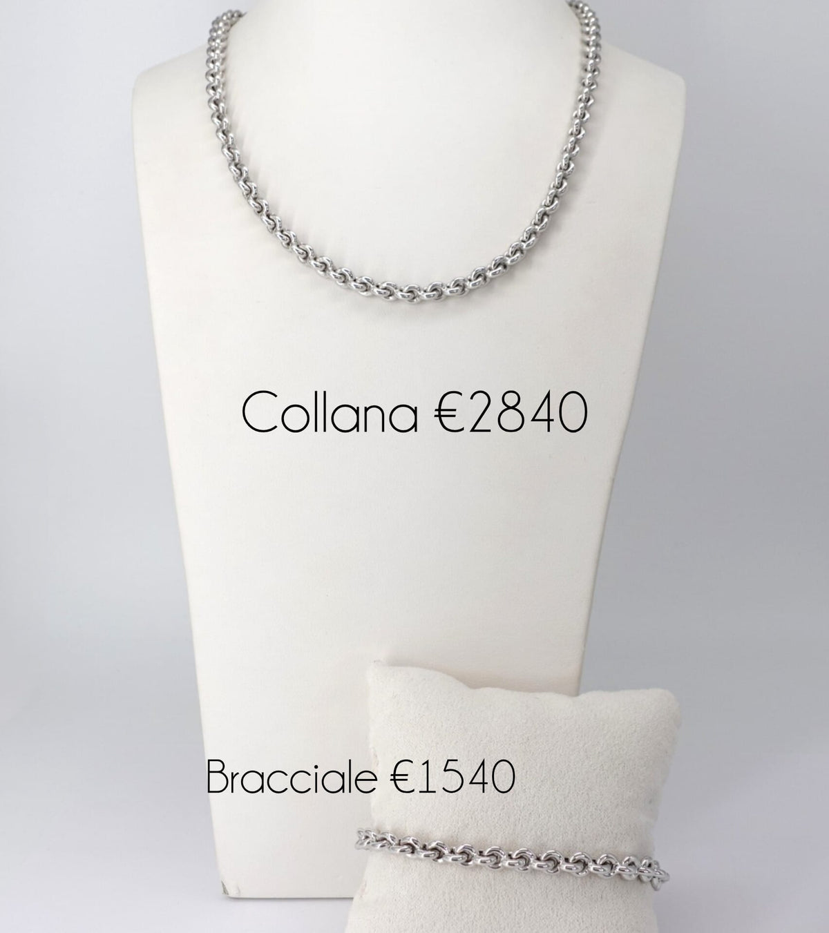 Moderna Parure in Oro Bianco e Rosè  a Maglia Rolò